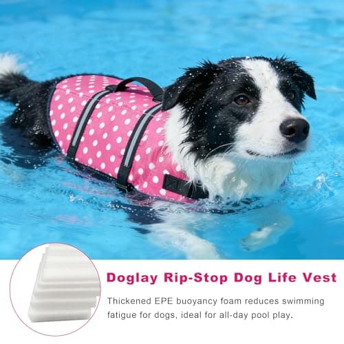 Doglay Dog Life Jacket, Dog Life Vest for Swimming Boating, Adjustable Puppy Life Jacket with Reflective Stripes, Superior Buoyancy Dog Swimming Vest for Small Medium and Large Dogs - Thumbnail 4