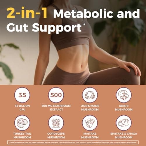 NewRhythm Probiotics 35 Billion CFU, Mushroom Probiotics Supplement for Women & Men, 7 Mushroom Blend 10:1 Extract, Turkey Tail, Reishi, Lion's Mane, Natural Prebiotics, Digestive & Immune, 30 Caps - Thumbnail 4