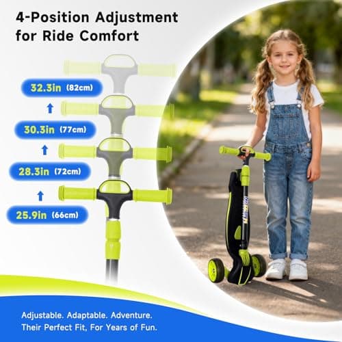 Nattork Kick Scooter for Ages 3-8, Light Up 3-Wheels Foldable Scooter with 4 Adjustable Height for Boys & Girls, Lean to Steer,Anti Slip Deck,Toddler Scooter 120lbs Weight Capacity Green - Thumbnail 2