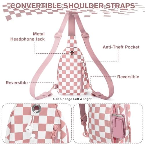 WOOMADA Checkered Women's Sling Bag - Stylish Small Backpack Crossbody Chest Bag & Fanny Pack Purse - Thumbnail 5