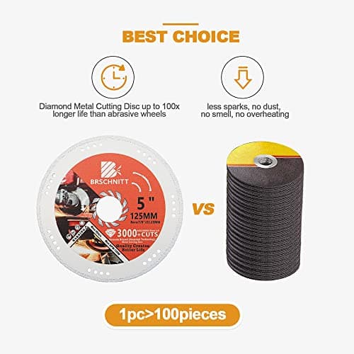 BRSCHNITT Diamond Cut Off Wheel,5 Inch x 7/8 Inch-5/8 Inch Arbor Vacuum Brazed Diamond Saw Blades for Metal Steel Tube Iron Rebar Cutting Wheel 125mm - Thumbnail 4