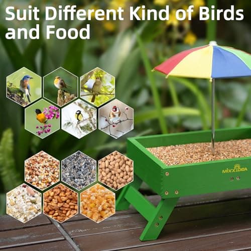 Ground Bird Feeder for Outdoors Bird&Squirrel Feeder Wooden Chicken Picnic Table Platform Feeder Wild Bird Feed Crow Feeder for Outside with 5 LBS Capacity - Thumbnail 5