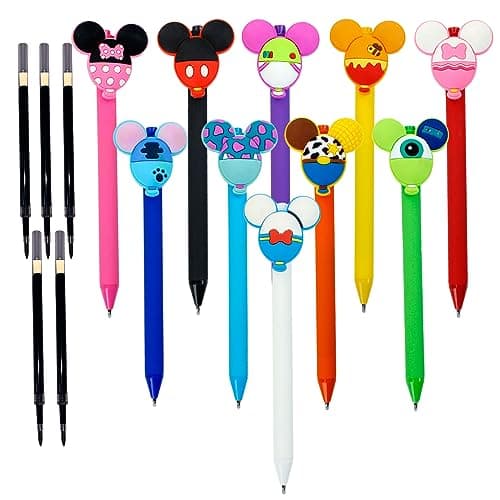 APQA 10pcs Mouse Head Character Ears Pens Set, Retr ctable Ballpoint Pen, Multi Color Jumbo Autograph Princess Pencil Signature Office Desk Stationary Accessories, Gift for Teacher Student - Image 1