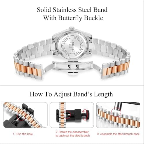 KNISKRED Classic Watch for Women with Crystal Accented and Solid Stainless Steel Band Ladies Dress Watch Water Resistant (Silver Brown) - Thumbnail 5