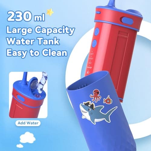 JTF Portable Water Flosser for Kids: 4 Gentle Modes for Ages 6+, Safe & Effective for Sensitive Teeth, Braces - with DIY Stickers, 4 Nozzles, Travel Bag, Mini Compact Oral Irrigator for Home & School - Thumbnail 6