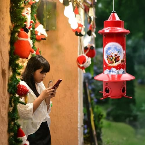 Squirrel Proof Bird Feeders, Long Lasting Bird Feeder for Outdoors, Reliable and Rust Resistant Metal Station for Prevents Squirrels from Stealing Food,5LB Large Capacity,Red - Thumbnail 6