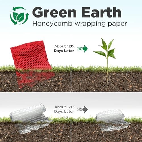 Honeycomb Packing Paper, 12"x300' Red | Perforated Honeycomb Packing Paper Recyclable Moving Supplies for Shipping & Moving | Plastic-Free Alternative to Bubble Cushion Wrap with 36 Fragile Stickers - Thumbnail 5