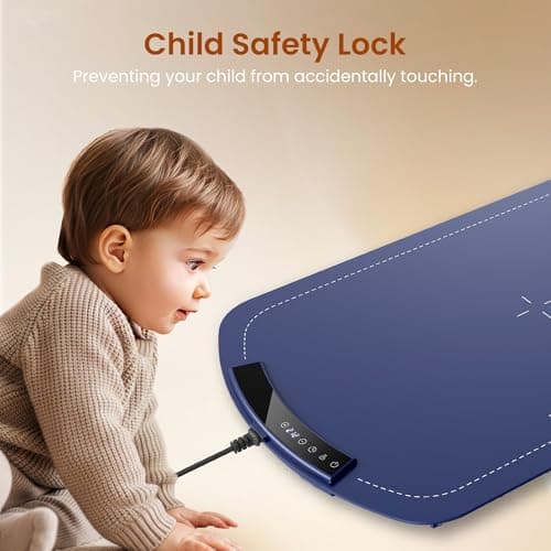 Kismile Warming Mat for Food 26''x16'', Food Warming Mats for Countertop, Warming Tray with 7 Temp Settings and 5 Hours Timer, Food Warmers with Kids Lock, for Gatherings,Parties,Everyday Use(Blue) - Thumbnail 6
