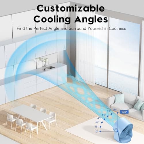 YOSHENMO Desk Fan, Turbo Table Fan for Bedroom, 100-Speed Digital Display, Low Noise, 105° Adjustable Tilt, 7.5-inch, Rechargeable Battery, Wall-Mouted Design for Home, Office, Travel Blue - Thumbnail 6