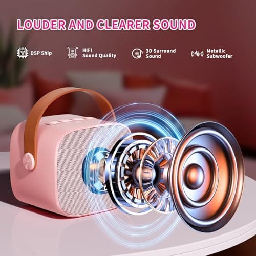 Mini Karaoke Machine Kids Microphone, Haomuren Portable Bluetooth Karaoke Speaker with 2 Wireless Microphones and LED Lights, Christmas Birthday Party Gifts for Kids & Adults - Thumbnail 5