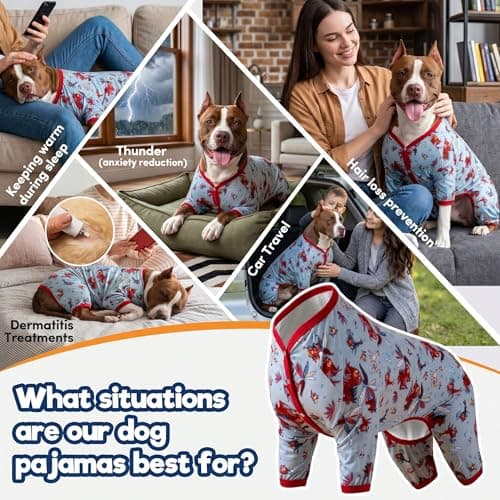 LovinPet Giant Big Dog Pajamas, Rabbit and Wild Horse Print, Clothes for Dogs, Lightweight Stretchy Pullover Dog Jammies, Full Coverage Large Breed Dog Onesie, Pet PJ's, L - Thumbnail 5