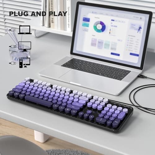 Dilter Wired Computer Keyboard, 104 Keys Full Size Typewriter Keyboards with Number Pad, USB Plug and Play Keyboard for Windows 7 8 10 11, PC, Laptop, Desktop (Black Purple) - Thumbnail 2