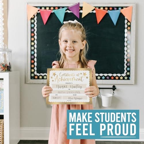 Premium Real Gold Foil Classroom Award Certificates for Students -25 Certificate of Achievement Awards, Certificate Paper, Preschool Graduation Certificates, Kindergarten Diploma, Star Student Honors - Thumbnail 3