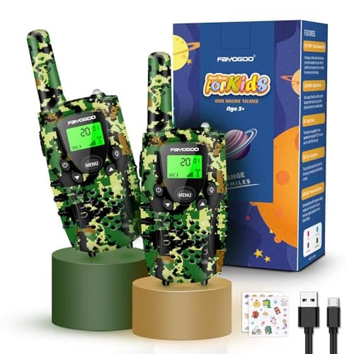 FAYOGOO 2 Pack Walkie Talkies for Kids Long Range 4 Miles,Kids Walkie Talkies with Flashlight, Christmas Birthday Toys Gifts Ideas Present for 3-12 Year Old Boys Girls (Green)