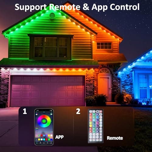 DIERLIGHT RGB Permanent Outdoor Lights, Smart LED Eaves Lights with APP & Remote Control, IP67 Waterproof Outdoor String Lights for Christmas, Halloween,Party, Garden, Patio, House Decor - Thumbnail 3