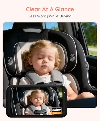 Babyvue BV5 Baby Car Camera 1080P, Dual USB Powered for Large Vehicles, IR Night Vision, 5.2” Display with Rear-Facing Car Seat Camera, Easy Installation for Infant & Toddler - Thumbnail 2