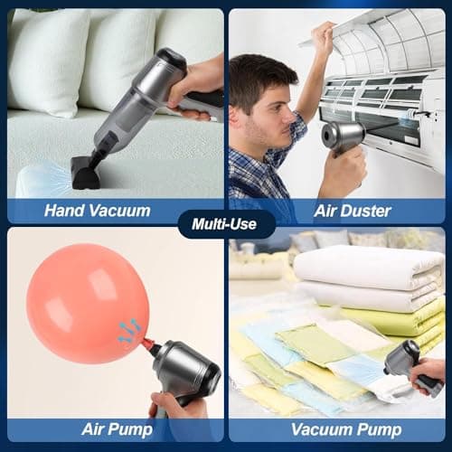 HFLYJPYW Mini Handheld Vacuum Cleaner Cordless - Car Vacuum Portable Rechargeable with High Power Brushless Motor 12000 PA Strong Suction 3 in 1 Mini Hand Vacuum (Grey) - Thumbnail 5