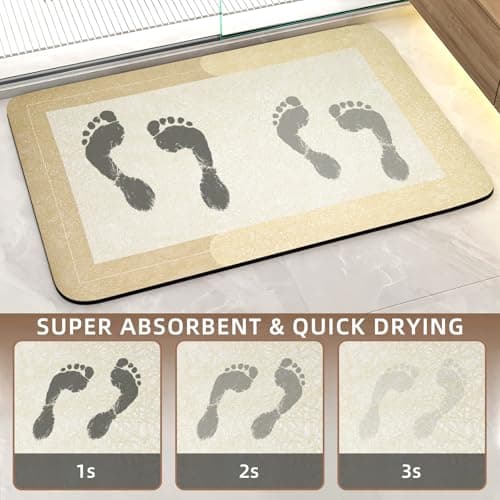 Large Bath Mat Rug, Rubber Non Slip Bath Mat Super Absorbent Quick Dry Bathroom Floor Mat Thin Bathroom Rugs Fit Under Door-Shower Rug for in Front of Bathtub Shower,Beige, Easy to clean, 23.6"x35.4" - Thumbnail 3