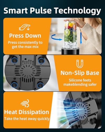 Blender for Smoothie, Abuler 1200W Personal Blender for Shake and Smoothies for Kitchen with 2 No-BPA 20oz Portable Cups, Single Serve Smoothies Maker Mixer for Juices, Nutritious Recipe - Thumbnail 6