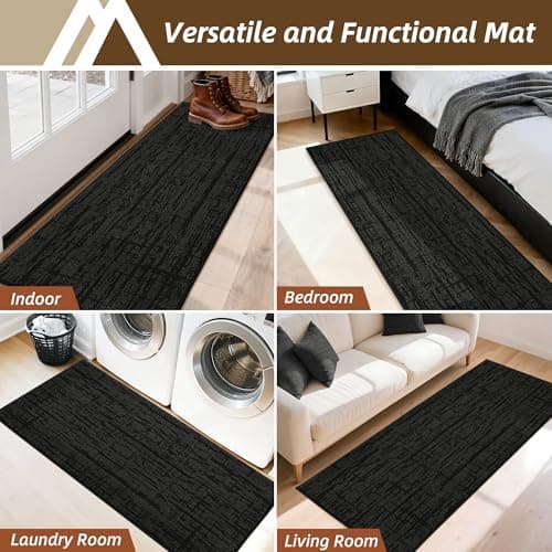COSY HOMEER Door Mat 20" x 48" Non-Slip Washable Entryway Rug,Dirt Trapper Door Mat Indoor Entrance,Stain Resistant Absorbent Welcome Mats for Front Back Doormats and Wet Shoes,Black - Thumbnail 6