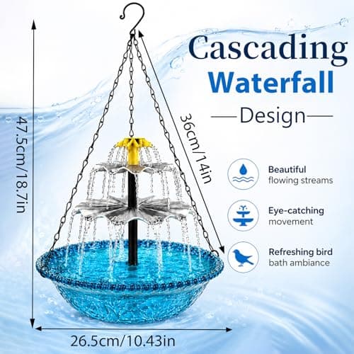 Hanging Bird Bath with Textured Bowl and Metal Chains, Solar Fountains with Cascade Flow for Outdoor Garden, Patio, and Yard Decor (Purple(XL)) - Thumbnail 4