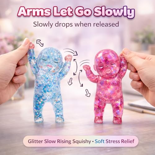 Baby Squishy Glitter Slow Rising Purple, Squishy Babies Sensory Fidget for Stress Relief, Soft Cute Squeeze, Desk Decor & Gift - Thumbnail 4
