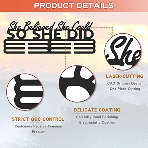 Medal Holder Display Hanger Rack Storage Steel Wall Mounted Fame Black Metal Sports Marathon Running Soccer Gymnastics Large-Capacity Over 60 Medals Sturdy Wall Decor Motivational Slogan Race Medals - Thumbnail 4