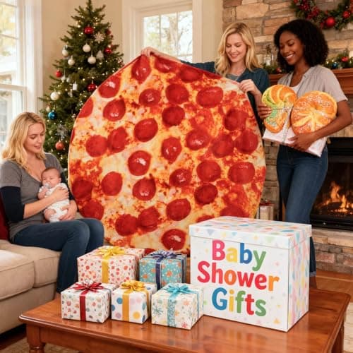 Pepperoni Pizza Blanket Baby Stuff Shower White Elephant Gifts for Kids Throw Blankets Wrap Swaddle Toddler Boy Girl Party Novelty Gag Pets Soft Fleece 40in - Thumbnail 2