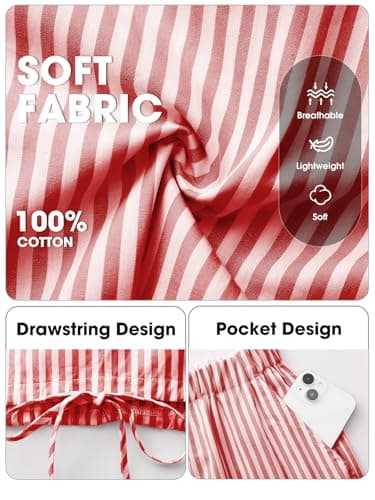 EXLURA Womens 100% Cotton 2 Piece Outfits Stripe Drawstring Crop Tank Tops Wide Leg Pant Sets Faux Linen Summer Cruise Beach - Thumbnail 6