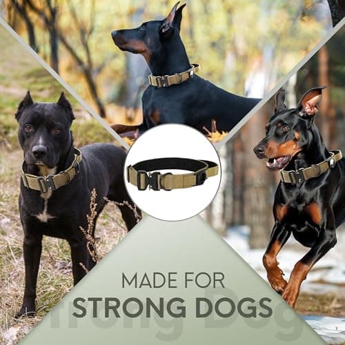 Jumpress Heavy Duty Tactical Dog Collar with Airtag Holder, 1.5’’ Wide Large Dog Collar with Comfortable Handle, Durable Airtag Dog Collar for Large Dogs (Brown,Neck 20-24’’) - Thumbnail 6