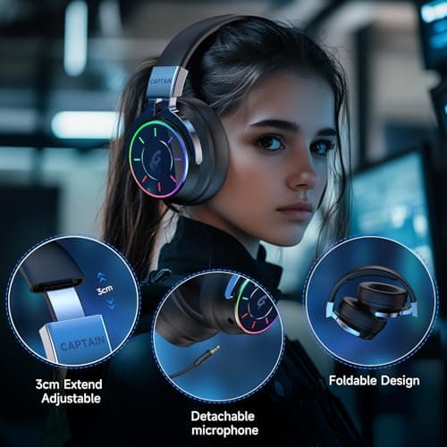 syndesmos 2.4GHz Wireless Gaming Headset for PS5, PC, PS4 - RGB Light Gaming Headset, 60 HR Battery, 7.1 Surround Sound, Bluetooth 5.4 Gaming Headphones with Mic Black - Thumbnail 5