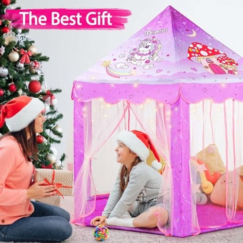Monobeach Princess Tent Girls Unicorn Large Playhouse Kids Castle Play Tent with Star Lights Gift Toy for Children Indoor and Outdoor Games, 55'' x 53'' (DxH) - Thumbnail 4