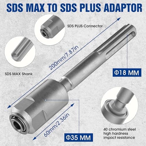 SDS-Max to SDS-Plus Adapter,Rotary Hammer Connection Adapter Bits,Hammer Drill Adaptor for Quick Change Shank Drill Converter Tools(Silver) - Thumbnail 6