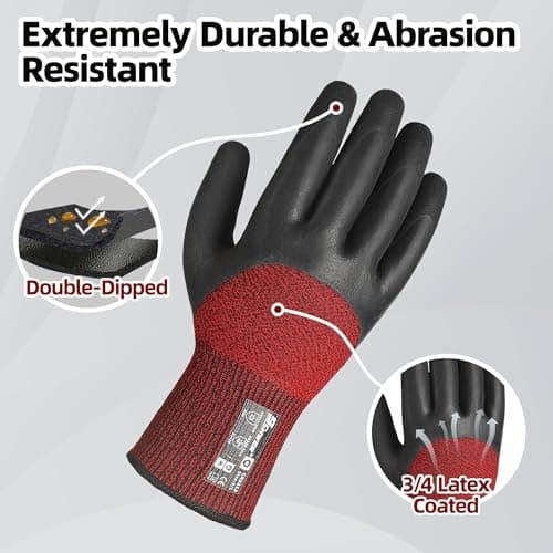 Schwer 6 Pairs Winter Work Gloves with 3/4 Double-Dipped Coating, Thermal Insulated Gloves with Grip & Abrasion Resistance, ANSI A2 Cut Resistant Warm Glove for Cold Weather, 2XL, CR3313 - Thumbnail 3