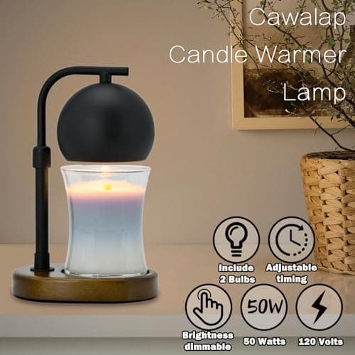 Candle Warmer Lamp Timer - Birthday Gifts for Women Mom Grandma, Mothers Day Gifts, House Warming Gifts New Home Decor Modern Farmhouse Decor with 2 Bulbs Wax Melt Compatible All Jar Candle Black - Thumbnail 4