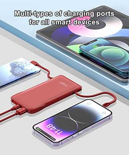 TG90° Portable Charger 10000mah Cell Phone Battery Backup, Ultra Slim Power Bank with Built in Cables(No AC Plug), Portable Phone Charger Battery Packs Compatible with iPhone Android Phones - Thumbnail 2