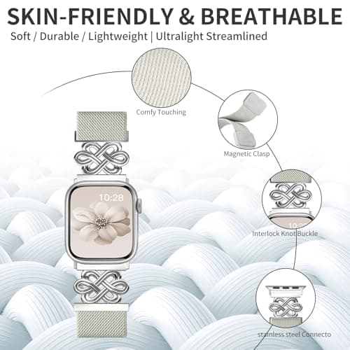 Chinber Stretchy Solo Loop Band Compatible with Apple Watch Bands for Women Men 40mm 38mm 41mm 42mm, Magnetic Soft Nylon with Designer Interlock Buckle Band for iWatch Series 10/9/8/7/6/5/4/3/2/1/SE - Thumbnail 3