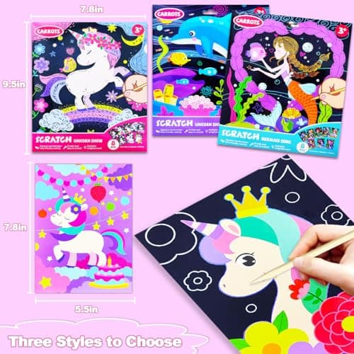 BAOXUE Scratch Art for Kids, Unicorns Black Rainbow Scratch Art Paper Set-Arts and Crafts & Supplies, DIY Activity & Party Games, Unicorn Art Gifts for Toddlers, Girls & Boys - Thumbnail 6