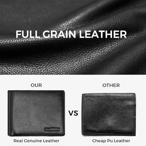 RUNBOX Leather Wallet for Men, Genuine Leather Mens Wallet Bifold Rfid Blocking with 12 Cards and 2 ID Windows, Minimalist Wallet for Men with Gift Box - Thumbnail 2