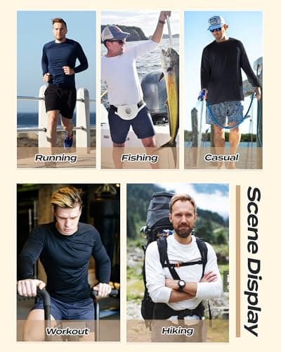 Long Sleeve Shirts for Men - Quick Dry Moisture Wicking UV UPF Sun Protection T-Shirts for Fishing Workout Swim B-White - Thumbnail 2