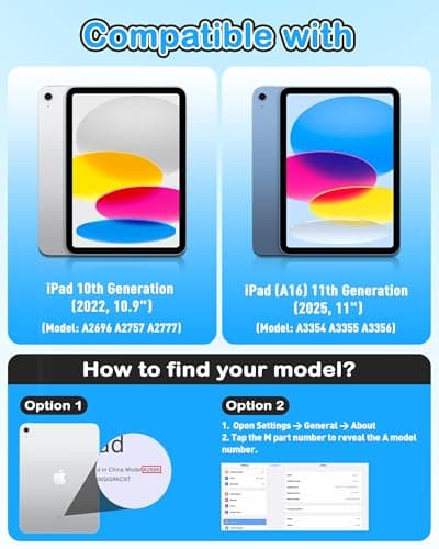YIHE Shockproof Kids Case for iPad (A16) 11th Generation 11 Inch 2025/ iPad 10th Generation 10.9 inch 2022, Durable Protective Cover with Built-in Screen Protector & Stable Stand, Black Blue - Thumbnail 2
