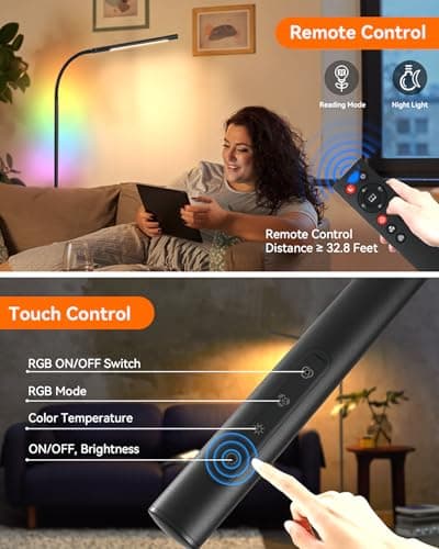 Pak Smart RGB Floor Lamp, LED Floor Lamp for Living Room, Modern Adjustable Gooseneck Standing Lamp with Music Sync, Scene Modes, Remote & Touch Control, Eye-Caring Reading Light for Bedroom Gaming - Thumbnail 3