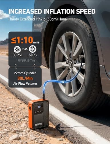 AstroAI Beta822 3000A Jump Starter with Air Compressor, 150PSI Portable Tire Inflator with Auto-Shutoff, 12V Car Battery Booster (9.0 Gas/7.0L Diesel) with LED Light and Jumper Cables, Black - Thumbnail 4