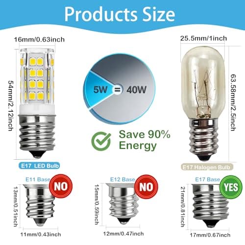 E17 LED Bulb Dimmable, 5W Microwave Over Stove Bulb, 400 LM, 6000K Daylight white,120V,40W Incandescent Equivalent, Replacement for Microwave, oven stovetops, Range Hoods, and Refrigerator, 2 pack - Thumbnail 2
