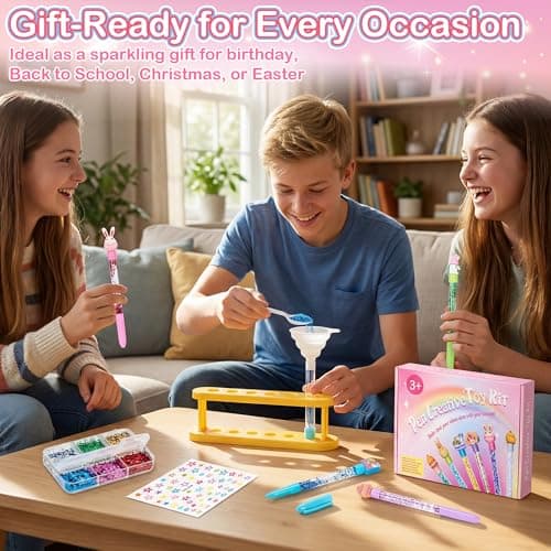 Rilcn Easter DIY Pen Making Kit for Girls, 50 PCS Easter Glitter Floaty Pens Craft Set, Makes 12 Sparkly Pens, Birthday Easter Gifts for Kids Tweens Ages 6 7 8 9 10 11 12 - Thumbnail 3