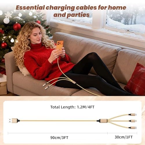 USB Multi Charging Cable for All Devices, Nylon 3 in 1 Multiple Charger Cable Charger with Multiple Connectors, USB A to USB C/Micro/IP USB Cable for iPhone 17-8 Pro Max/Android/iPad, 2Pack 4FT - Thumbnail 6