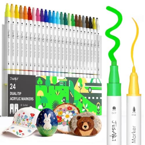 JusArt Acrylic Paint Markers 24 Colors, Dual Tip Art Supplies for Rock - Image 1