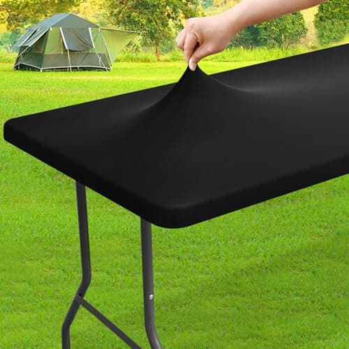 homing 6 Foot Rectangle Spandex Tablecloths, Stretch Elastic Fitted Table Cover, Washable Fabric Patio Table Cloth for Picnic, Camping, Party (Black, 30" x 72") - Image 1