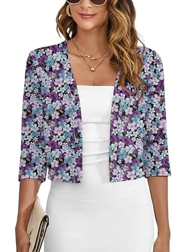 Heymoments Women's Thin Shrugs for Dresses Blossoms Large Open Front Knit 3/4 Sleeve Lightweight Coat Cropped Tops Shawls and Wraps Cardigan Dressy Sweater Clothes - Image 1