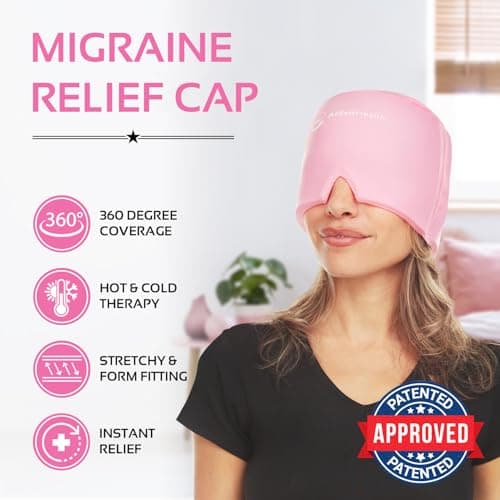Migraine Relief Cap Ice Head Wrap Headache and Migraine Hat | Headache Relief with Hot/Cold Gel Head Ice Pack with Face and Eye Headache Mask Compress, Pink - Thumbnail 2
